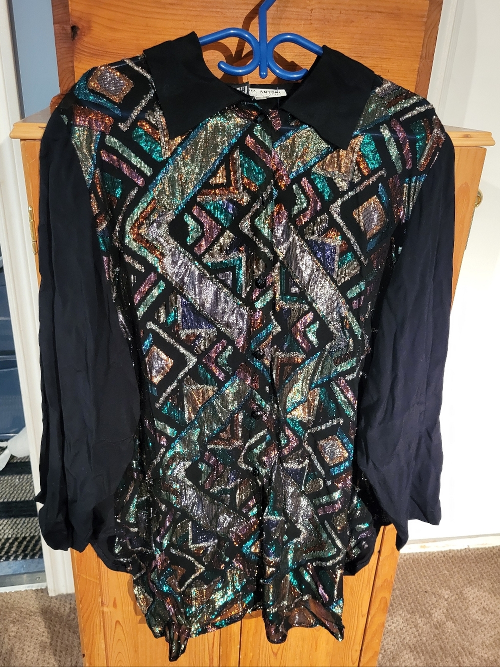 Vintage  Michel Antoni  Collection Geometric Sparkly Button Down Shirt Size 20W